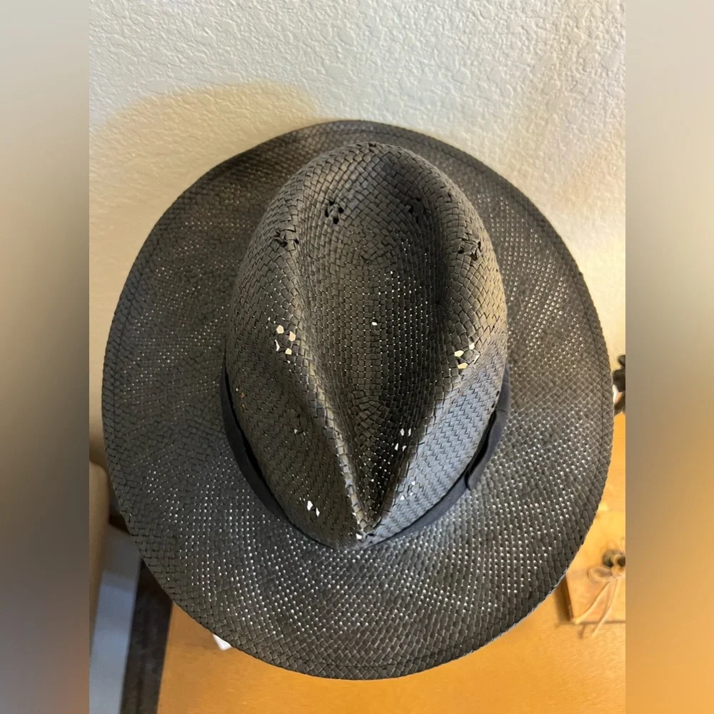 Anthropologie Black Straw Woven Raffia Hat for Women NEW